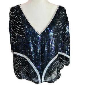Y2k Beaded Sequin Top Womens Small Iridescent Fairy Goth Cropped Festival Retro